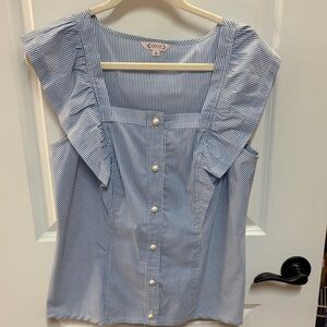 Nannette Lepore Blue Striped Women's Top with Ruffle Sleeves